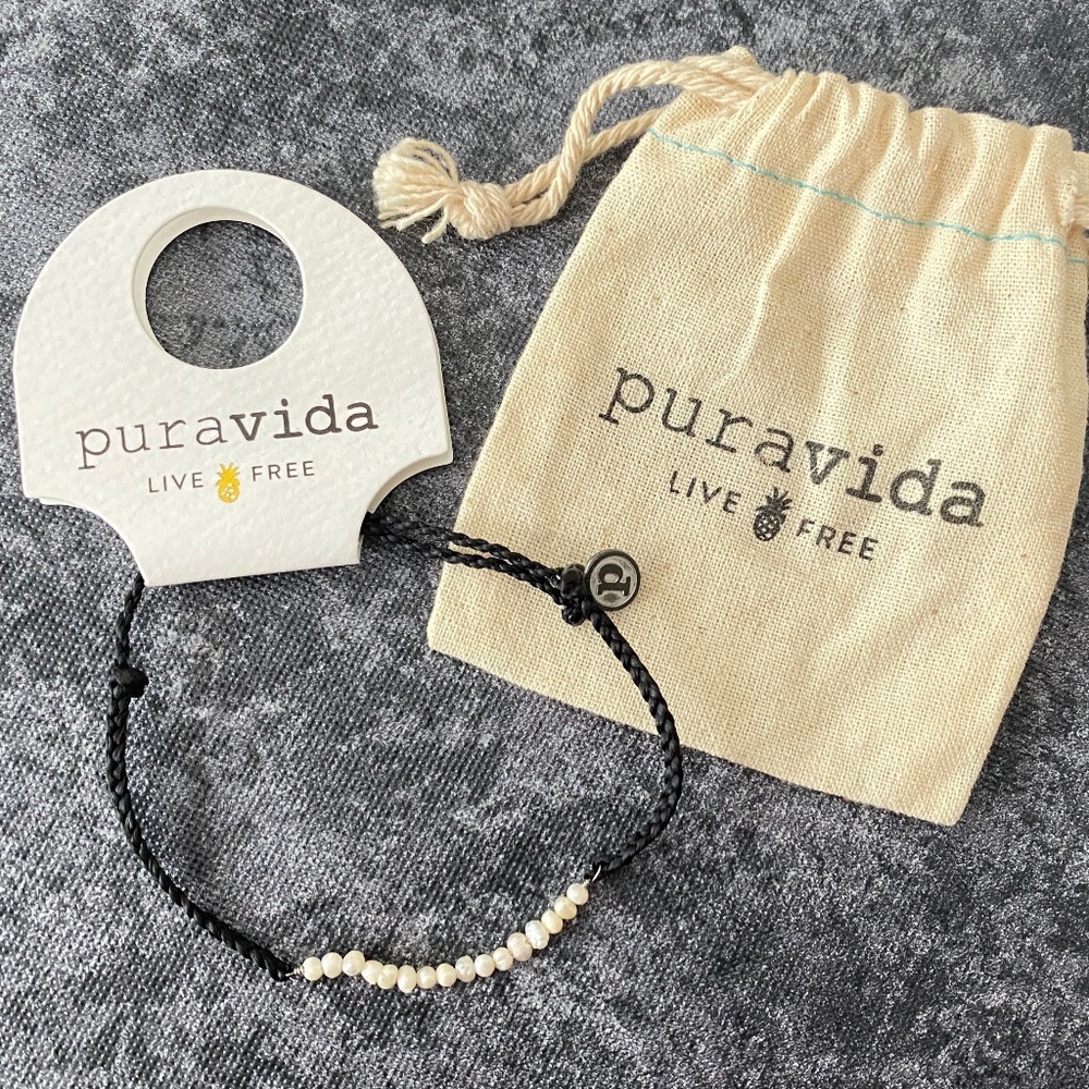puravida Fresh Water Pearl Silver Black Bracelet NWT